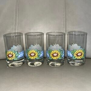 Set of 4 Corelle Sunsations Sunflower 7 oz. Juice Glasses - Crisa Marked VGU